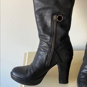 Fiorentini + Baker Black Leather Knee-High Half Zip Boots